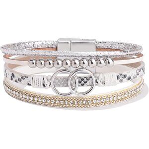 Boho Leather Wrap Bracelet Beaded Cuff Mom Gift Stackable Infinity Jewelry